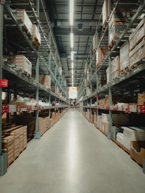 Organized warehouse storage with palletized cargo